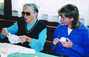 Learning to crochet with Tia Fanny. Carolyn spent many hours with this wonderful woman, listening and learning about her life and about Ecuador.
