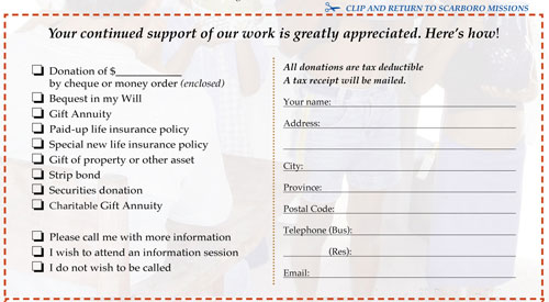 Gifts of Securities... An attractive alternative in Scarboro Missions' Planned and Asset-giving Program