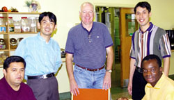L-R: Fr. Guillermo Soto of the Missionaries of Guadalupe, Mexico; Fr. Yukitoshi Ichioka from the Diocese of Yokohama, Japan; Scarboro missioner Fr. John Carten; seminarian Alex Rodriguez also of the Guadalupe Missionaries; and Fr. Emmanuel Mbam of St. Paul's Missionary Society, Nigeria.