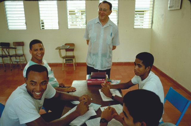 Fr. Lionel Walsh with some of his young students. Dominican Republic