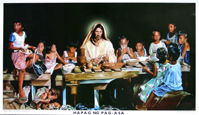 Joey Velasco, who became a well-known artist in the Philippines after his rendition of Jesus at supper with street children, shown here. 