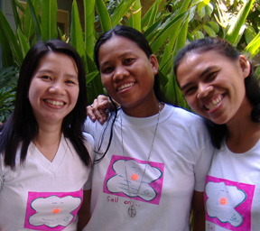 Our Lady's Missionary Sr. Anie Montejo (centre) with OLM Associates in the Philippines Joy Tumamac (left) and Nimfa Codilan.
