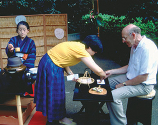 Fr. Hawkshaw participating in the Japanese tea ceremony.