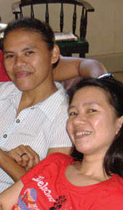 (Credit: Christine, Gebel, O.L.M.)  L-R: Nimfa Codilan and Joy Tumamac, OLM Associates in the Philippines. 