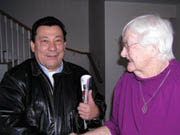 (Credit: Christine Gebel OLM) Bernardo Bedoya, a lawyer from Colombia, visits Sr. Therese MacDonald at Our Lady’s Missionaries’ motherhouse in Toronto. 