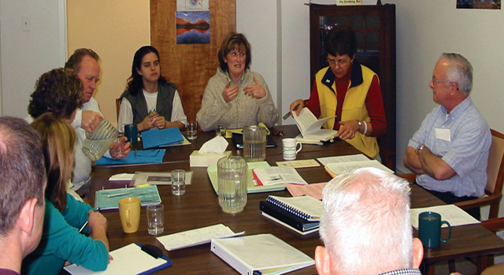 Lay program candidates and other participants attending a formation class, part of Scarboro’s four-month mission preparation.