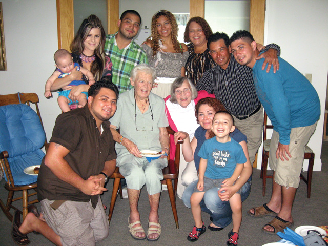 The Tabor family visit Our Lady’s Missionaries. Back row (L-R): Elizabeth with baby Alex, Elmer, Christiana, Rosa, Raul, Joel. Front row L-R: Stephen (friend), Sr. Mona, Sr. Susan, Mary Elizabeth with nephew Christian.