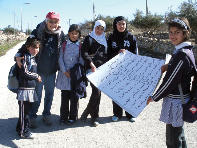 Rosemary with school children in Hebron