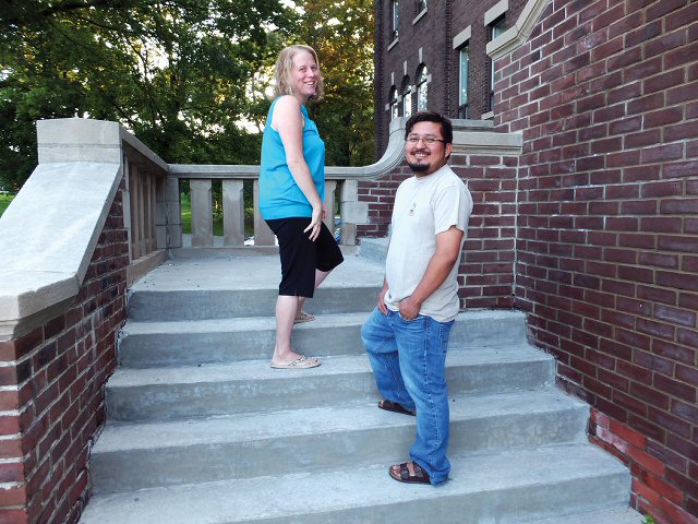 Priest candidate Luis Lopez at Scarboro’s central house with Leslie Panaruik who served with Scarboro in Malawi for four years. Toronto.