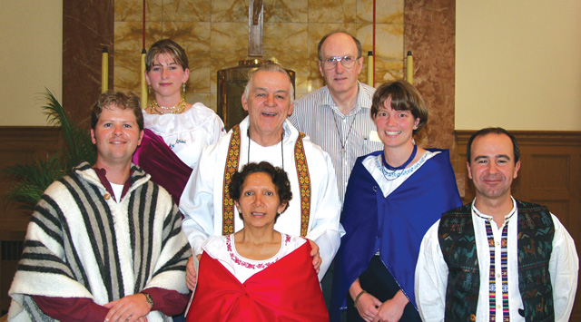 Some members of the Ecuador mission team. Photo taken in 2007.<br />
Back row: Anne Quesnelle and Fr. Frank Hegel; middle row: Fr. Charlie Gervais and Carolyn Beukeboom; front row: Marc Chartrand (husband to Anne Quesnelle), Julia Duarte, and Ignacio Pinedo, now an ordained priest for the Archdiocese of Toronto.