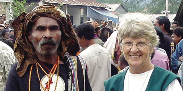 Sister Maejanet MacDonell in East Timor... welcoming and supporting Timorese people as they return to their country after being exiled in Indonesia for many years.
