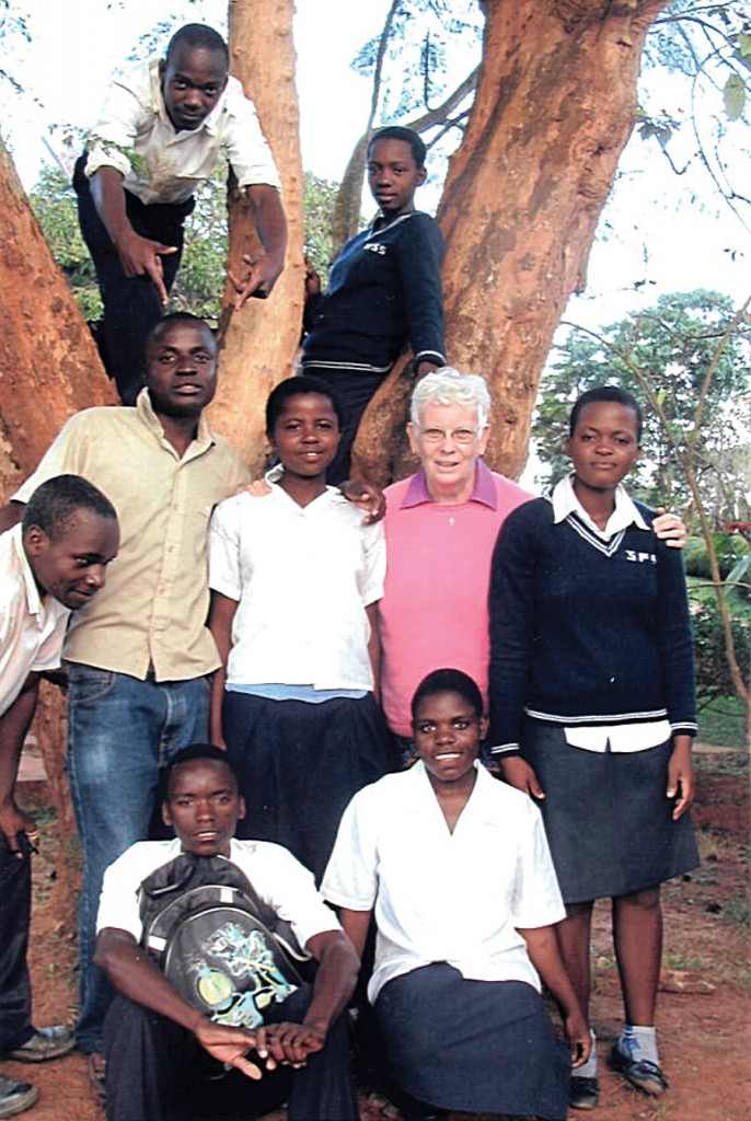 Sr. Ann MacDonald at her home with after school students from St. Peter's Secondary School. Mzuzu, Malawi.