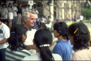 Scarboro missioner Fr. Pat Kelly takes part in Fast for the Forest, joining the people of Bukidnon as they fasted and picketed to stop the clearcutting of their forests by a large logging company. The loss of the forests also brought flooding and loss of the people's livelihood.