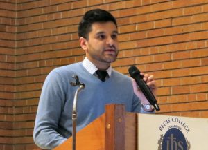 Hector Acero of the SFM Interfaith Dept (a Regis doctoral student himself), thanks the speakers