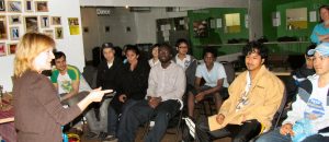 Kathy Murtha facilitating a Golden Rule Retreat for youth in Regent Park in Toronto